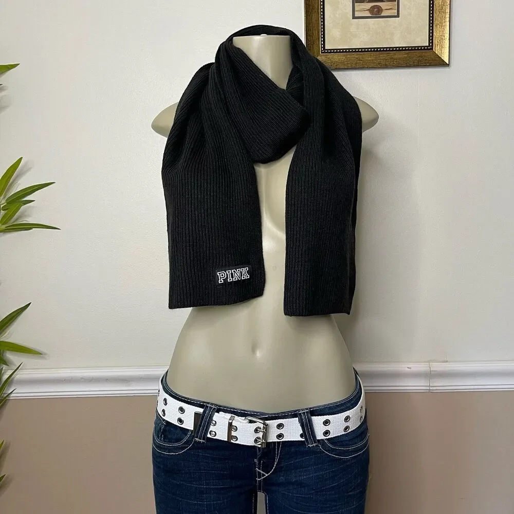 Victoria’s Secret PINK Black Ribbed Knit Scarf